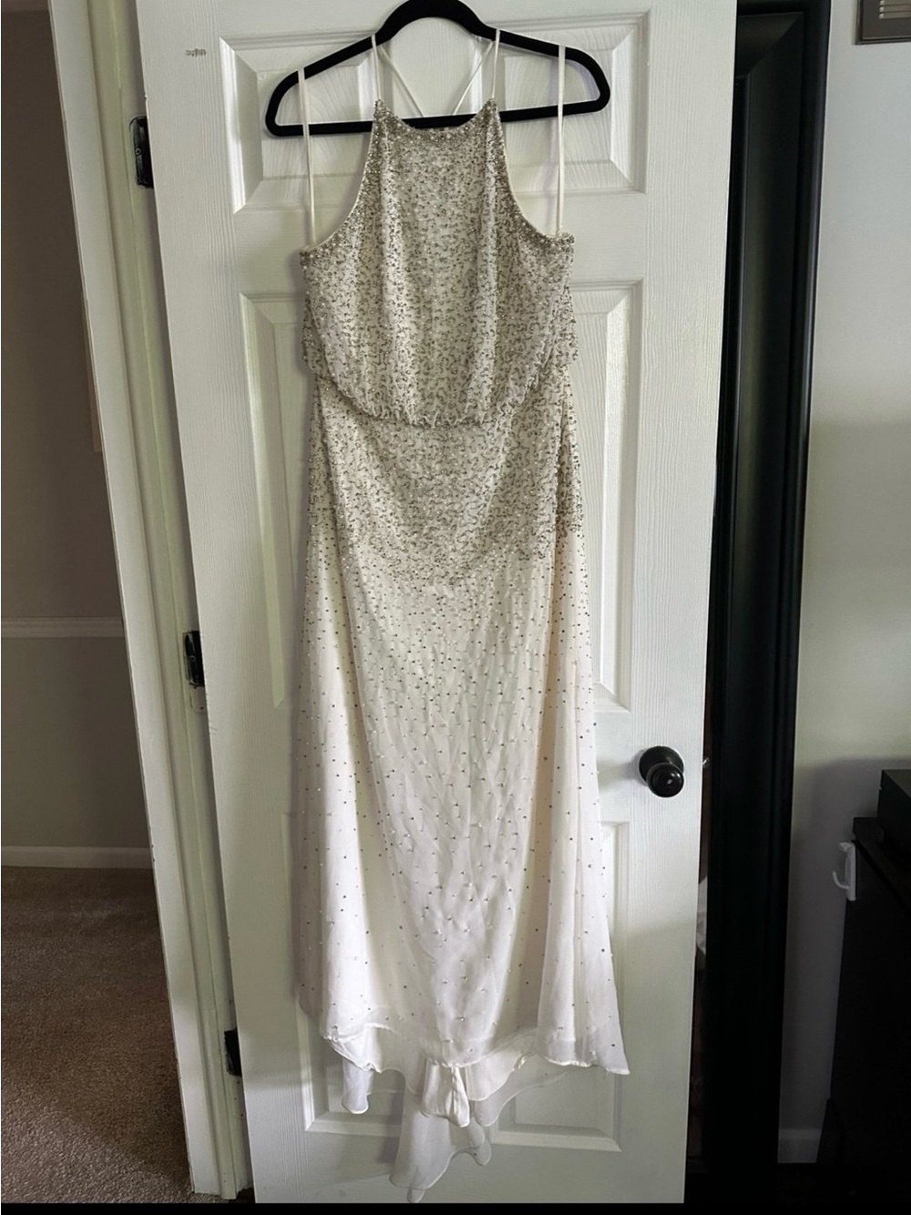 Anthropologie BHLDN Rian Embellished High Neck Halter Maxi Dress Gown with Train